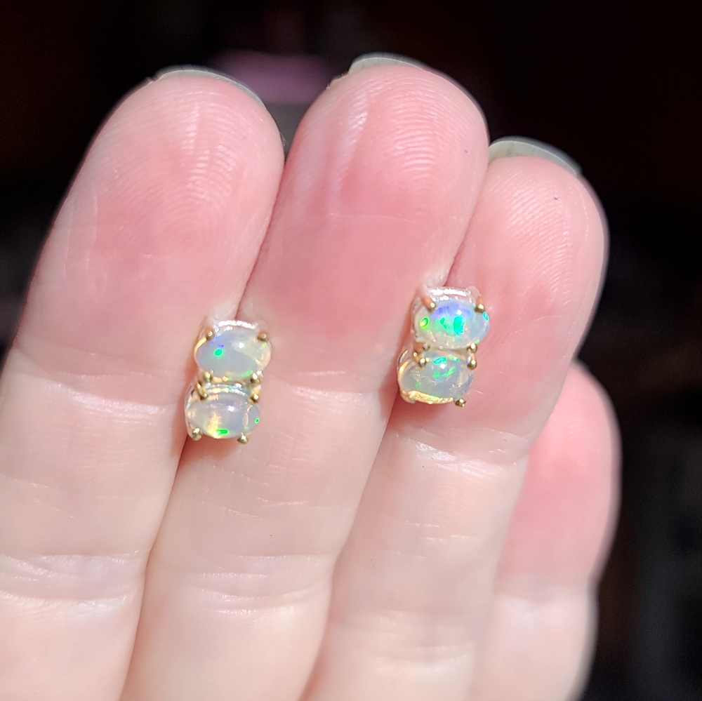 Dual oval Opal 2k each stone =8k sterling earrings NEW - Picture 5 of 7